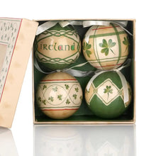 Load image into Gallery viewer, Irish Shamrock Designed Christmas Baubles Set of 4