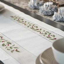 Load image into Gallery viewer, Packs of Holly Embroidered Linen Table Runner 14x54 Inches