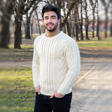 Load image into Gallery viewer, Mens Traditional Aran Crew Neck Sweater