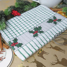 Load image into Gallery viewer, Packs of Poli-Dri Holly &amp; Mistletoe Cotton Tea Towel