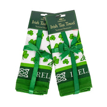 Load image into Gallery viewer, Scattered Shamrocks Irish Tea Towel