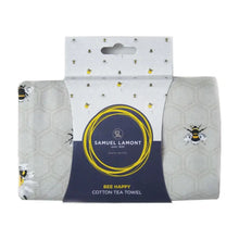 Load image into Gallery viewer, Packs of Bee Happy Whimsical Bee Cotton Tea Towel