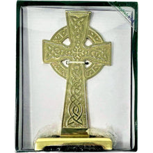 Load image into Gallery viewer, Celtic Knotwork Brass Standing Cross Decor