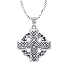 Load image into Gallery viewer, Carved Celtic Cross Triskele Necklace