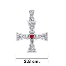 Load image into Gallery viewer, Celtic Knot Cross Pendant with Emerald Claddagh Heart