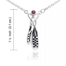 Load image into Gallery viewer, Silver Irish Dancing Shoes Necklace with Emerald Gem