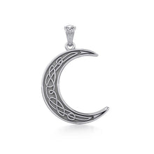 Load image into Gallery viewer, Crescent Moon Silver Pendant with Celtic Knot Engraving