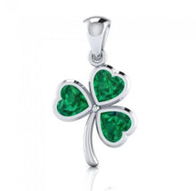 Load image into Gallery viewer, Emerald Gemstone Irish Shamrock Silver Pendant