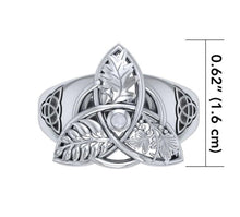 Load image into Gallery viewer, Oak, Ash &amp; Thorn Trinity Knot Silver Ring with Rainbow Moonstone