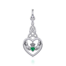 Load image into Gallery viewer, Sterling Silver Garnet Claddagh Heart Pendant