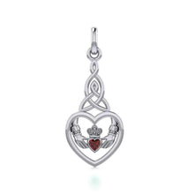 Load image into Gallery viewer, Sterling Silver Garnet Claddagh Heart Pendant