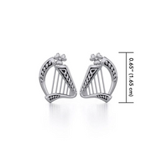 Load image into Gallery viewer, Sterling Silver Irish Harp &amp; Shamrock Stud Earrings