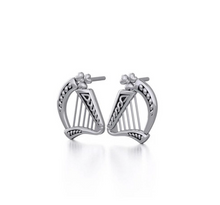 Load image into Gallery viewer, Sterling Silver Irish Harp &amp; Shamrock Stud Earrings