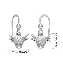 Load image into Gallery viewer, Highland Cow Triquetra Dangle Earrings in Silver