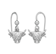 Load image into Gallery viewer, Highland Cow Triquetra Dangle Earrings in Silver