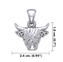 Load image into Gallery viewer, The Highland Cow with Celtic Trinity Knot Ears Silver Pendant