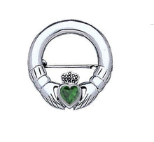 Load image into Gallery viewer, Silver Irish Claddagh Brooch with Gemstone