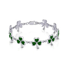 Load image into Gallery viewer, Enamelled Silver Shamrock Charm Bracelet