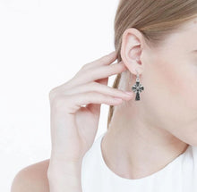 Load image into Gallery viewer, Trinity Knot Celtic Cross Earrings in Silver