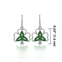Load image into Gallery viewer, Silver &amp; Enamel Triquetra Shamrock Earrings