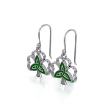 Load image into Gallery viewer, Silver &amp; Enamel Triquetra Shamrock Earrings