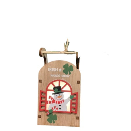 Snowman Wood Light Up Sled Ornament