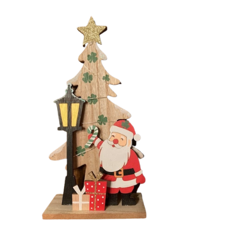 Santa By Lampost And Shamrock Tree Decor