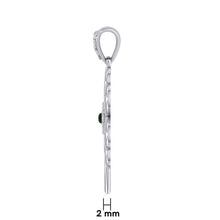 Load image into Gallery viewer, Lucky Celtic Four Leaf Clover Silver Pendant with Emerald