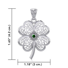Load image into Gallery viewer, Lucky Celtic Four Leaf Clover Silver Pendant with Emerald