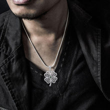 Load image into Gallery viewer, Lucky Celtic Four Leaf Clover Silver Pendant with Emerald