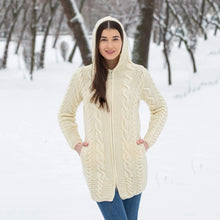 Load image into Gallery viewer, Aran Cable Knit Hooded Zip Coatigan