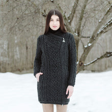 Load image into Gallery viewer, Cable Knit Side Zip Long Cardigan