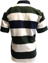 Load image into Gallery viewer, Bottle Green/White/Gold Striped Short Sleeve Rugby Shirt
