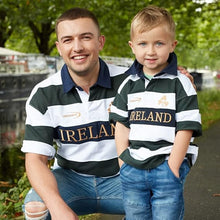 Load image into Gallery viewer, Bottle Green/White/Gold Striped Short Sleeve Rugby Shirt