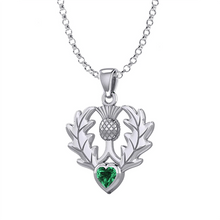 Load image into Gallery viewer, Scottish Heart Shaped Gemstone Thistle Necklace