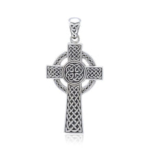 Load image into Gallery viewer, Sterling Silver Celtic Cross Pendant with Knotwork Carvings
