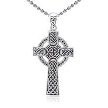 Load image into Gallery viewer, Sterling Silver Celtic Cross Pendant with Knotwork Carvings