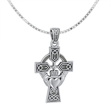 Load image into Gallery viewer, Sublime Silver Irish Claddagh Cross Pendant