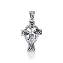 Load image into Gallery viewer, Sublime Silver Irish Claddagh Cross Pendant