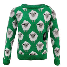 Load image into Gallery viewer, Green All-Over Sheep Kids Knit Jumper