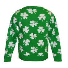 Load image into Gallery viewer, Green &amp; Cream Shamrock Kids Knit Jumper
