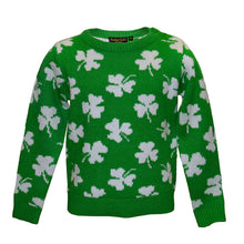 Load image into Gallery viewer, Green &amp; Cream Shamrock Kids Knit Jumper