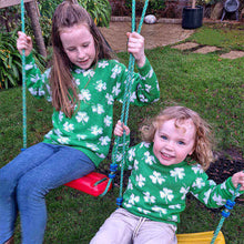Load image into Gallery viewer, Green &amp; Cream Shamrock Kids Knit Jumper