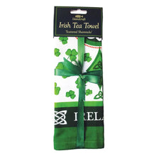 Load image into Gallery viewer, Scattered Shamrocks Irish Tea Towel