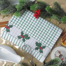 Load image into Gallery viewer, Packs of Poli-Dri Holly &amp; Mistletoe Cotton Tea Towel