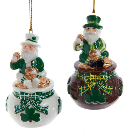 Porcelain Irish Santa Ornaments - Set Of 2