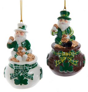 Porcelain Irish Santa Ornaments - Set Of 2