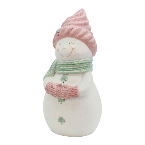 Irish Snowman In Pink Resin Figurine
