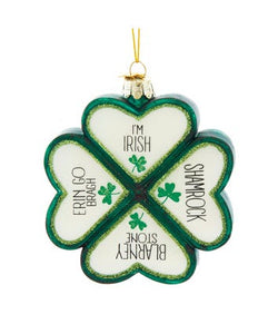 Glass Shamrock With Sayings Ornament